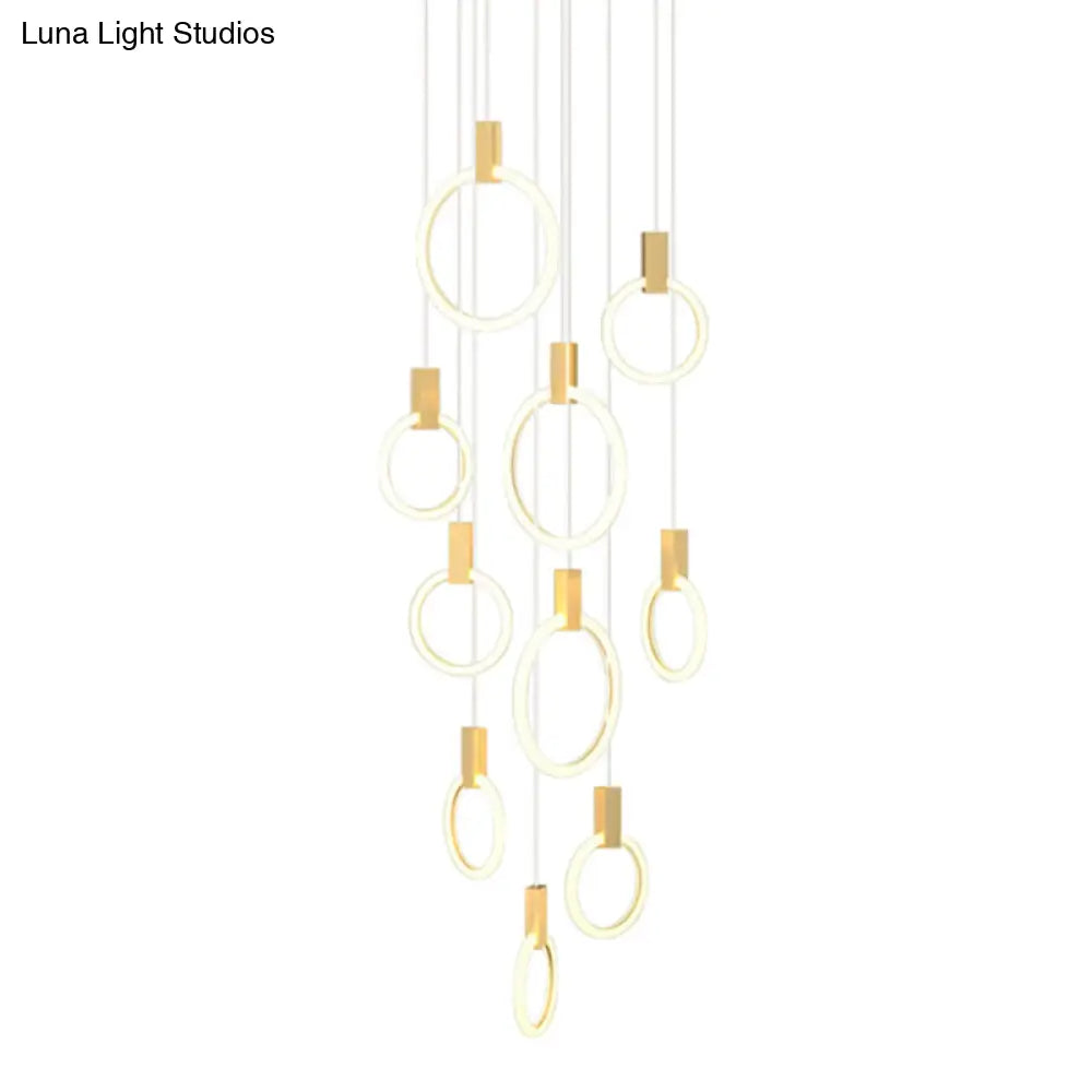 Contemporary Led Gold Pendant Light: Ring Shaped Acrylic Ideal For Staircase