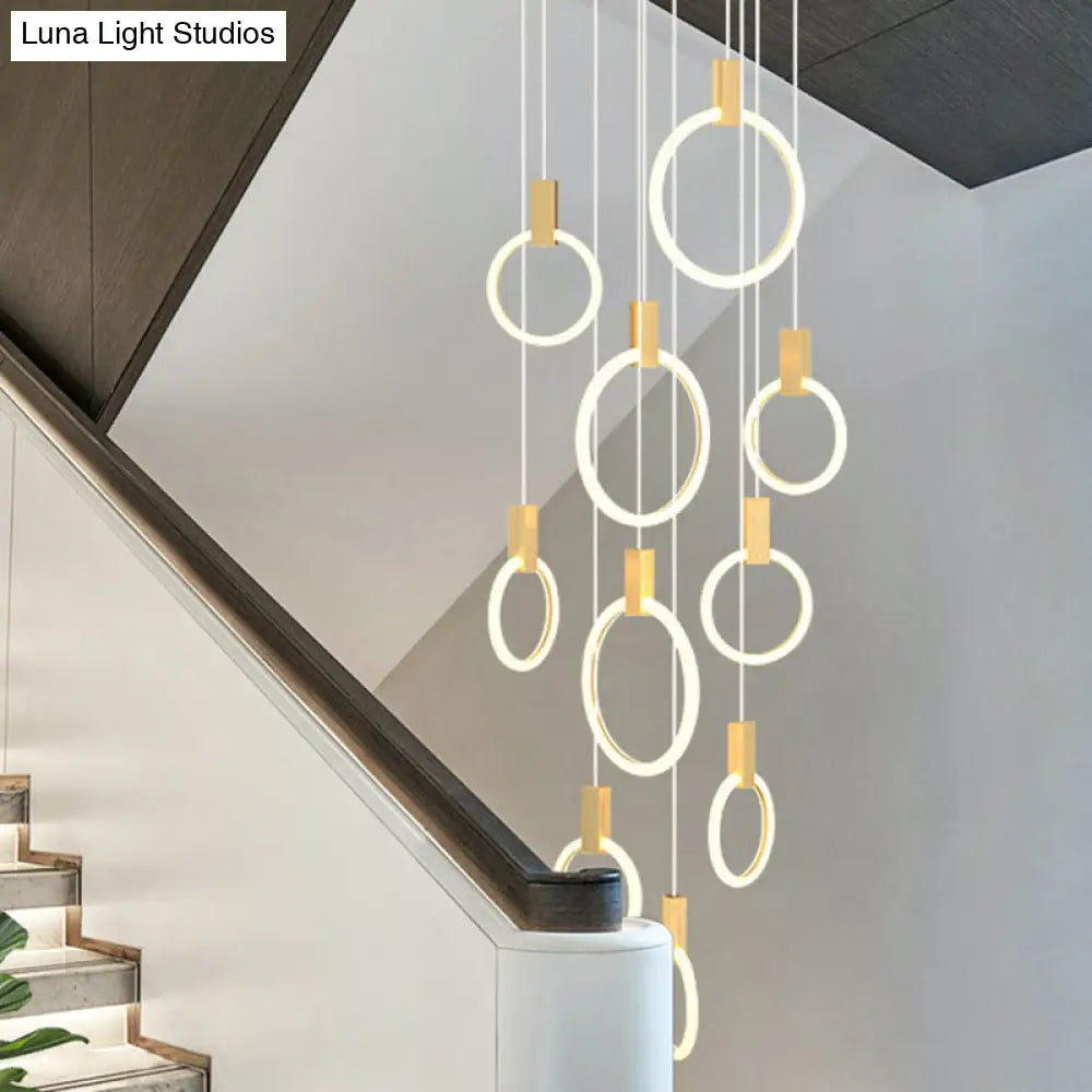 Gold Ring Acrylic Led Pendant Light For Modern Staircase 10 /