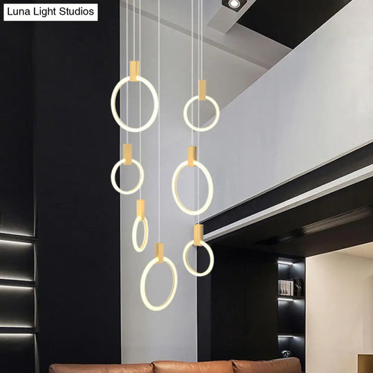 Gold Ring Acrylic Led Pendant Light For Modern Staircase