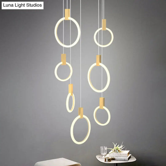 Contemporary Led Gold Pendant Light: Ring Shaped Acrylic Ideal For Staircase