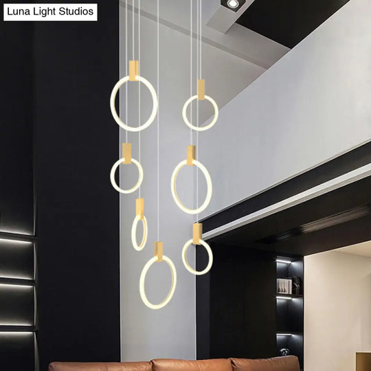 Contemporary Led Gold Pendant Light: Ring Shaped Acrylic Ideal For Staircase