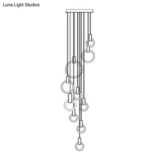 Contemporary Led Gold Pendant Light: Ring Shaped Acrylic Ideal For Staircase