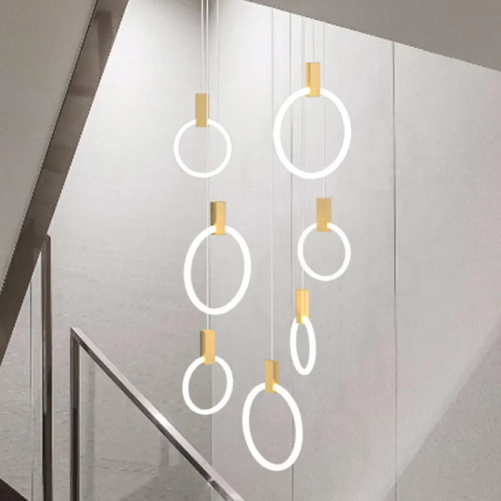 Contemporary Led Gold Pendant Light: Ring Shaped Acrylic Ideal For Staircase 7 /