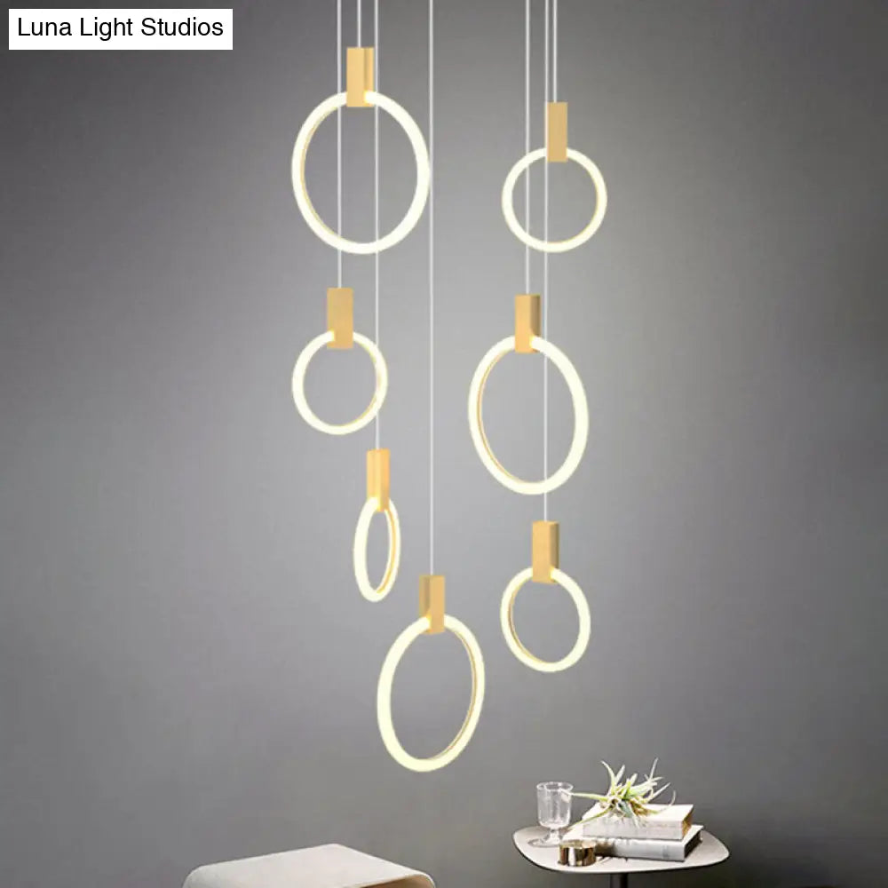 Gold Ring Acrylic Led Pendant Light For Modern Staircase