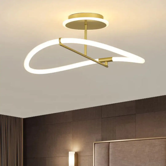 Contemporary Led Gold Ring Ceiling Light - Ideal For Bedroom Semi Flush Mount