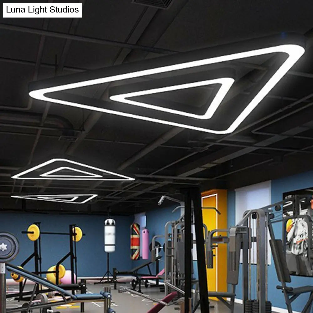 Contemporary Led Gym Chandelier - Modern Triangular Acrylic Suspension Light (Black)