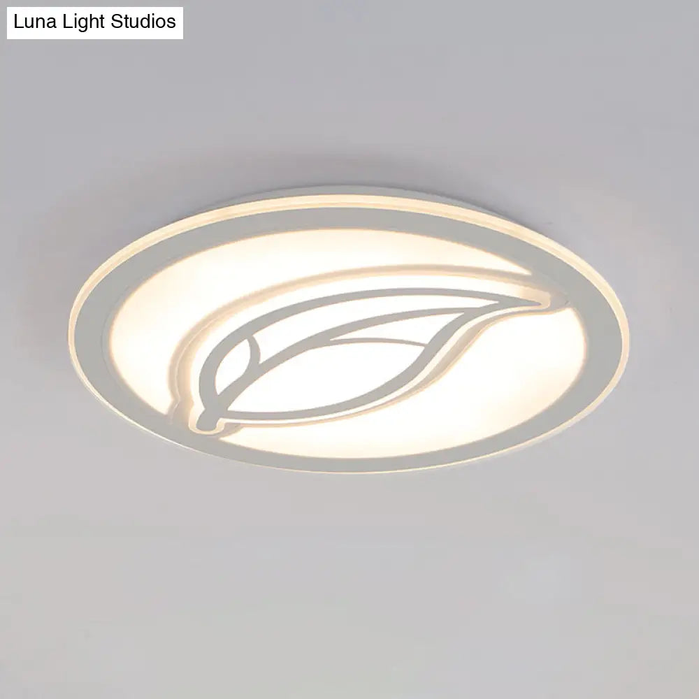 Contemporary Led Hallway Flush Mount Ceiling Light In White With Leaf Pattern - Available 3 Sizes