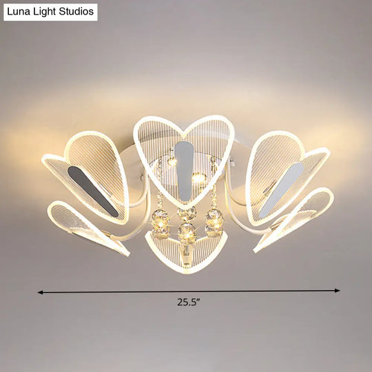 Contemporary Led Heart Crystal Ball Flush Mount Light - 25.5’/31.5’ Width