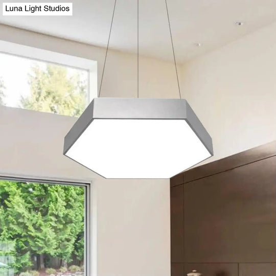 Contemporary Hexagon Pendant Lamp With Led Yellow/Silver/Purple Metal Ceiling Light Multiple Sizes