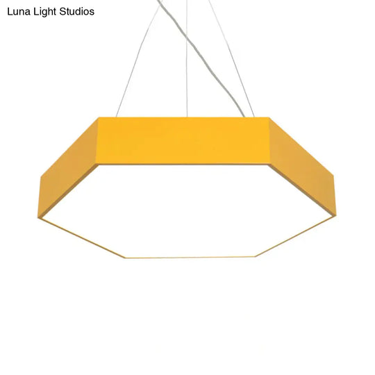 Contemporary Hexagon Pendant Lamp With Led Yellow/Silver/Purple Metal Ceiling Light Multiple Sizes