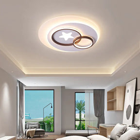 Contemporary Led Indoor Flush Lamp - White Circles Mount Lighting With Star Design Warm/White