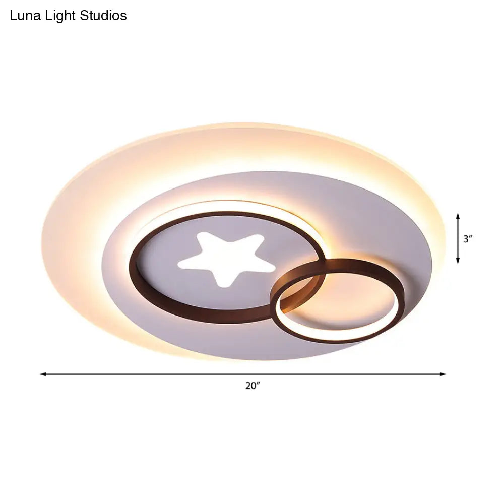 Contemporary Led Indoor Flush Lamp - White Circles Mount Lighting With Star Design Warm/White