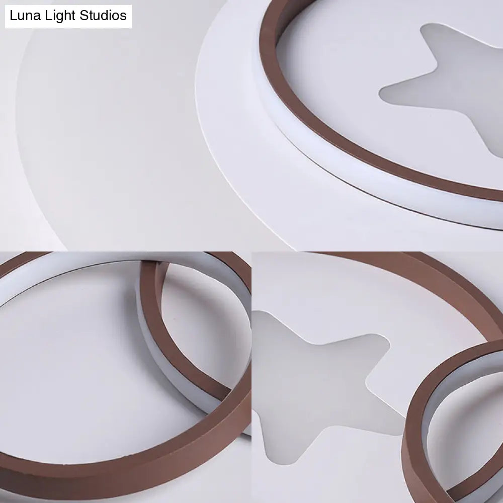 Contemporary Led Indoor Flush Lamp - White Circles Mount Lighting With Star Design Warm/White