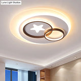 Contemporary Led Indoor Flush Lamp - White Circles Mount Lighting With Star Design Warm/White