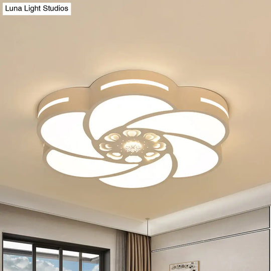 Contemporary Led Iron Flush Mount Ceiling Lamp With Spiral Flower Design - White