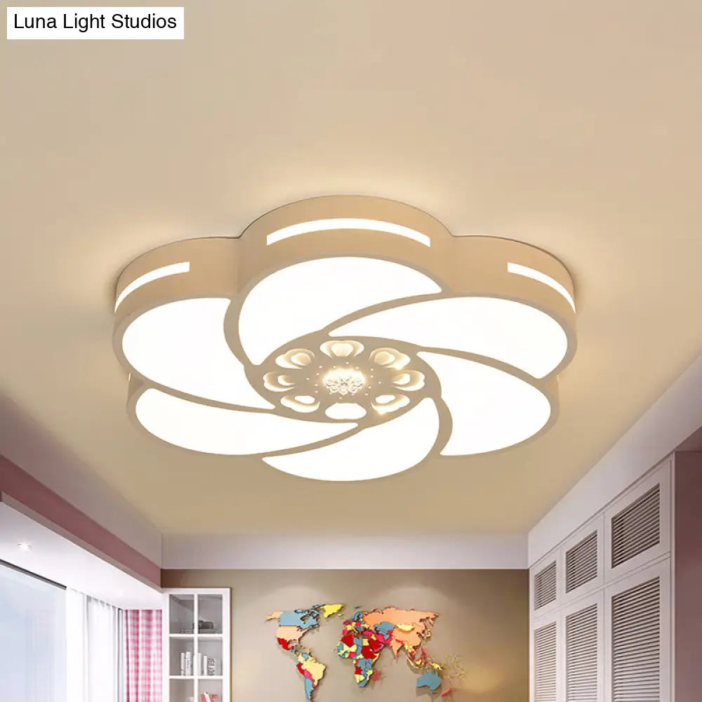 Contemporary Led Iron Flush Mount Ceiling Lamp With Spiral Flower Design - White