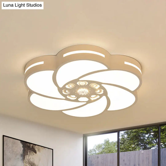 Contemporary Led Iron Flush Mount Ceiling Lamp With Spiral Flower Design - White