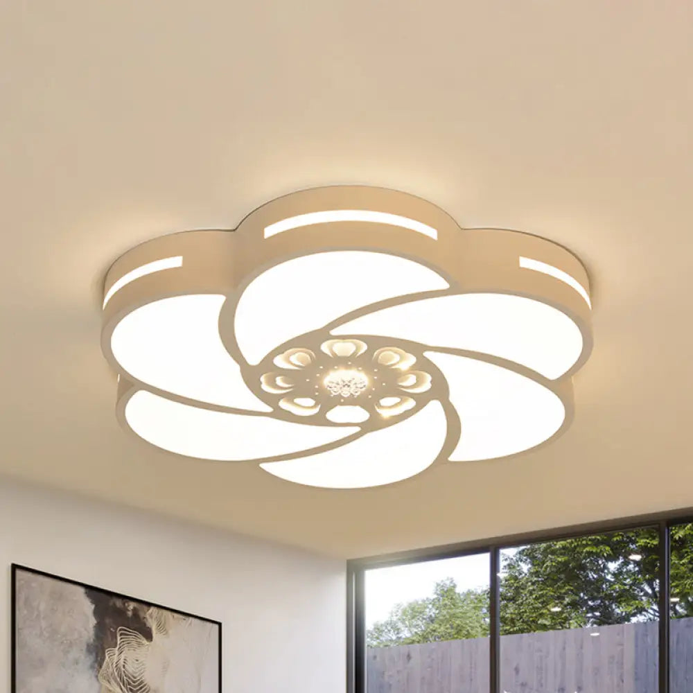 Contemporary Led Iron Flush Mount Ceiling Lamp With Spiral Flower Design - White