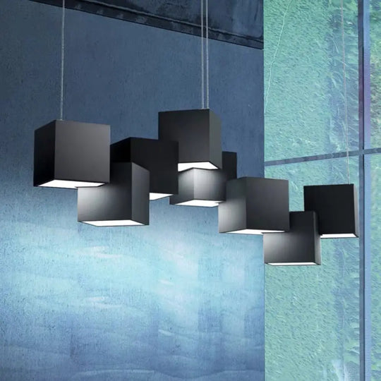 Contemporary Led Island Light Fixture: Metallic Living Room Pendant Black / 29.5