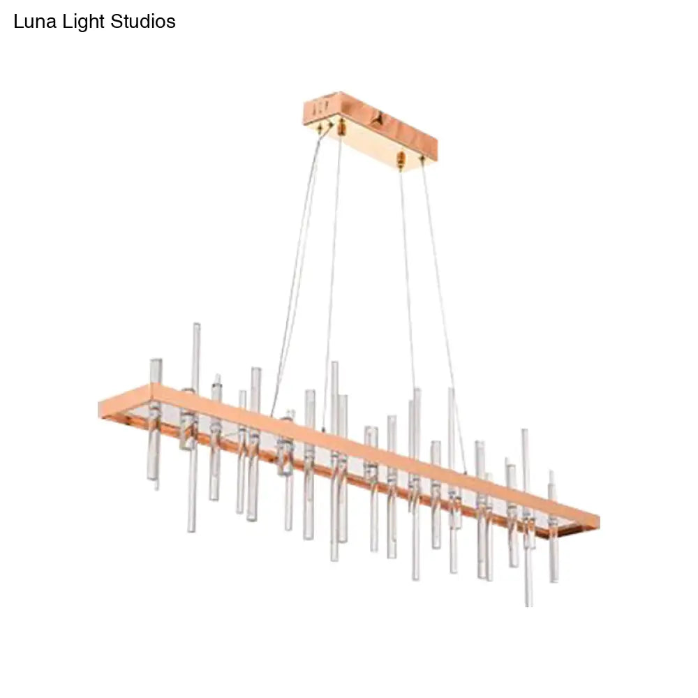 Contemporary Led Island Light With Crystal Rod - Rose Gold Finish