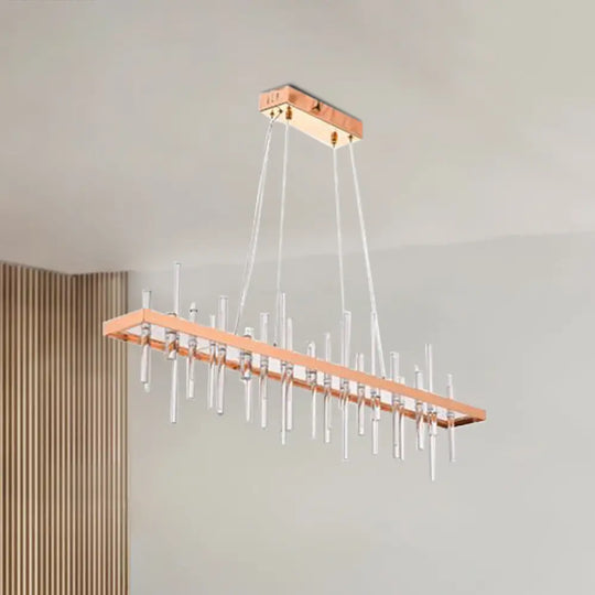 Contemporary Led Island Light With Crystal Rod - Rose Gold Finish