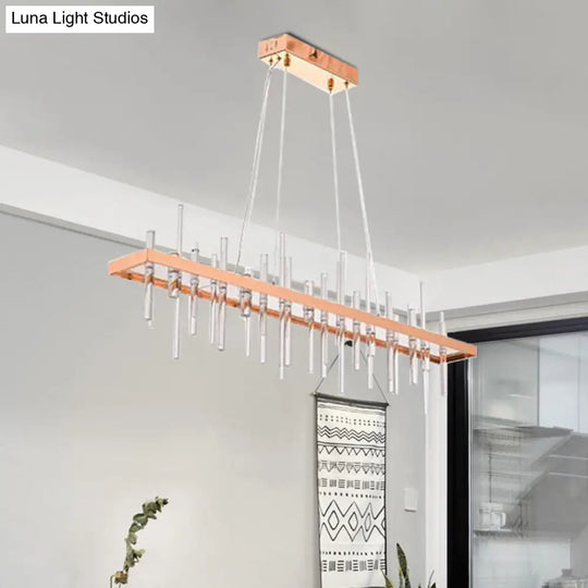 Contemporary Led Island Light With Crystal Rod - Rose Gold Finish