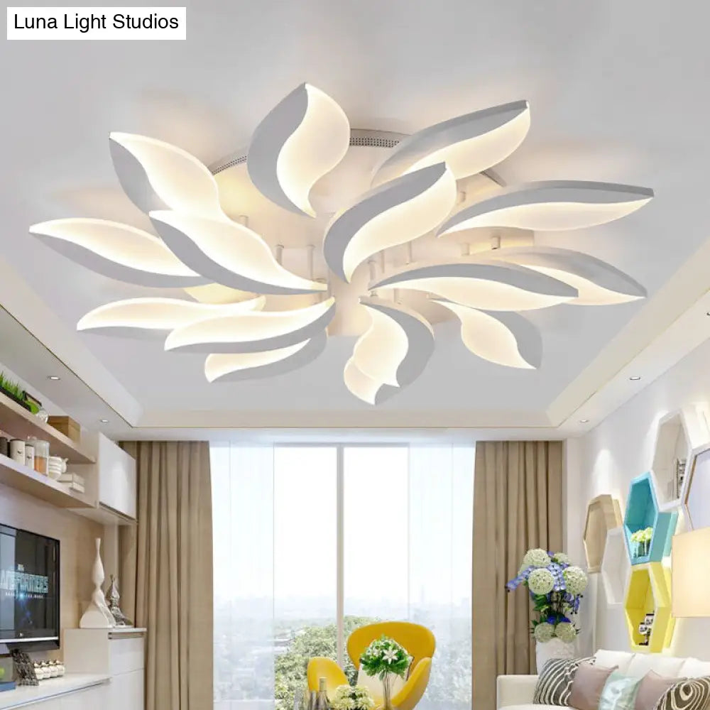 Contemporary Led Leaf Shaped Flushmount Lighting With Acrylic Diffuser - 3/12/15 Lights White