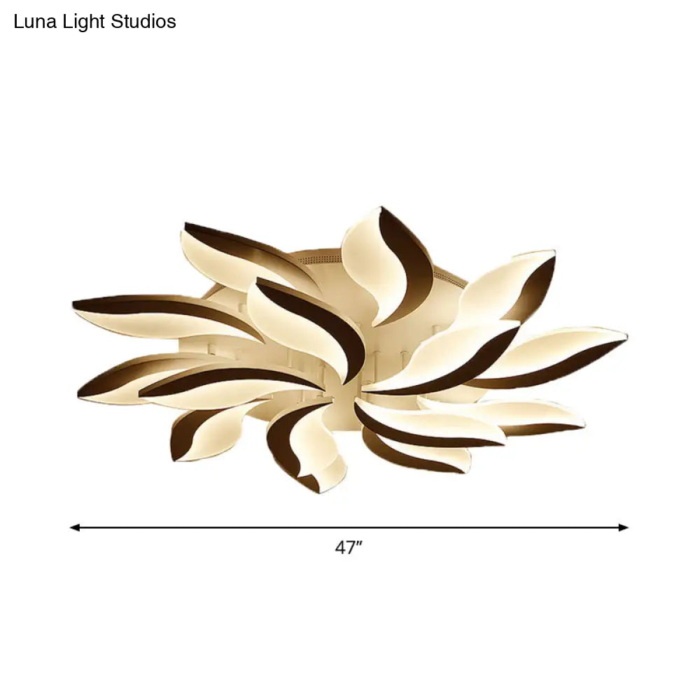 Contemporary Led Leaf Shaped Flushmount Lighting With Acrylic Diffuser - 3/12/15 Lights White