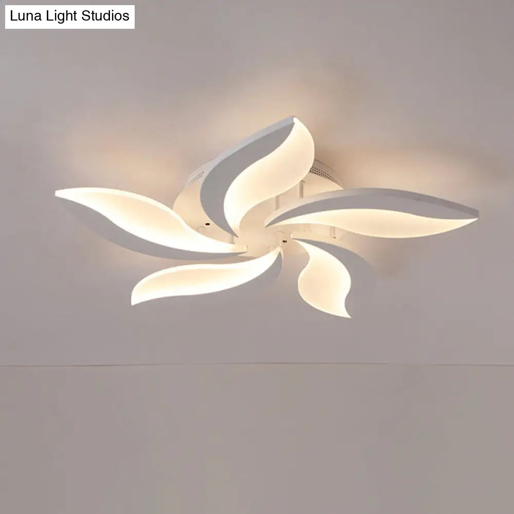 Contemporary Led Leaf Shaped Flushmount Lighting With Acrylic Diffuser - 3/12/15 Lights White