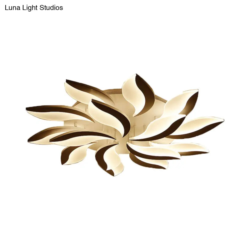 Contemporary Led Leaf Shaped Flushmount Lighting With Acrylic Diffuser - 3/12/15 Lights White