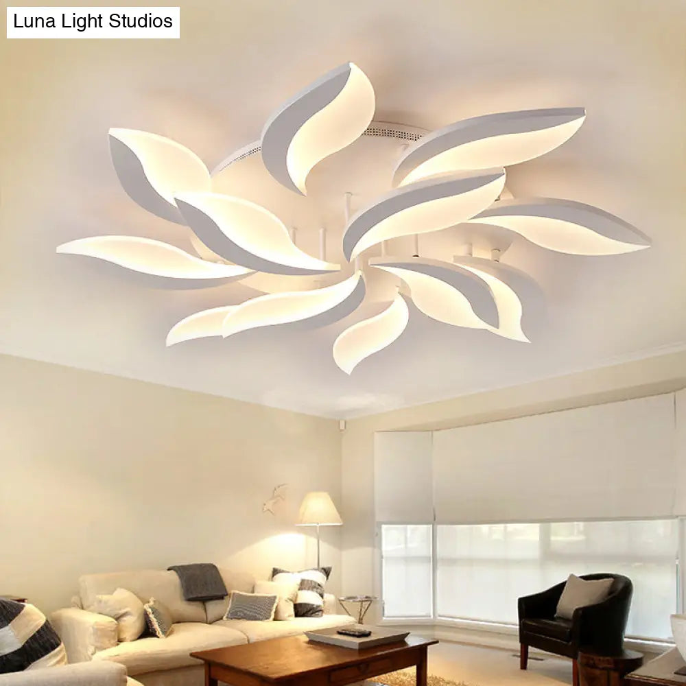 Contemporary Led Leaf Shaped Flushmount Lighting With Acrylic Diffuser - 3/12/15 Lights White