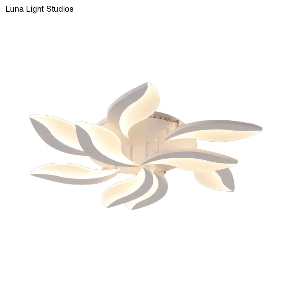 Contemporary Led Leaf Shaped Flushmount Lighting With Acrylic Diffuser - 3/12/15 Lights White