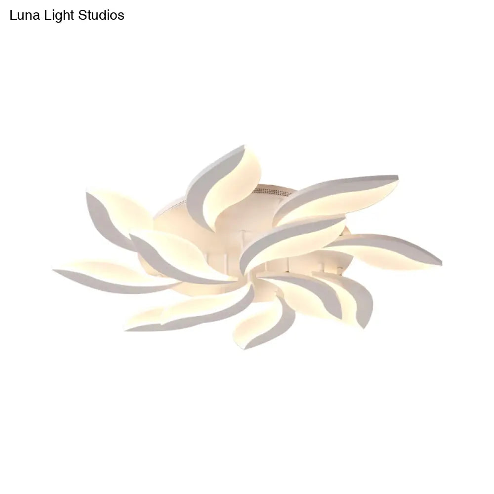 Contemporary Led Leaf Shaped Flushmount Lighting With Acrylic Diffuser - 3/12/15 Lights White