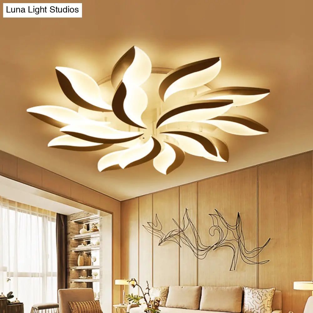 Contemporary Led Leaf Shaped Flushmount Lighting With Acrylic Diffuser - 3/12/15 Lights White