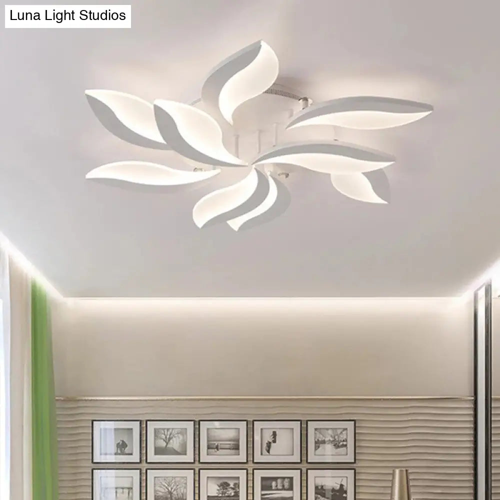 Contemporary Led Leaf Shaped Flushmount Lighting With Acrylic Diffuser - 3/12/15 Lights White