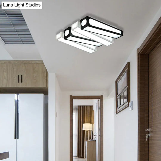 Contemporary Led Linear Flush Mount Ceiling Light In Black And White For Foyer / 18