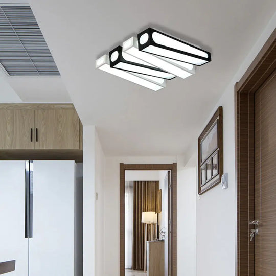 Contemporary Led Linear Flush Mount Ceiling Light In Black And White For Foyer / 18’
