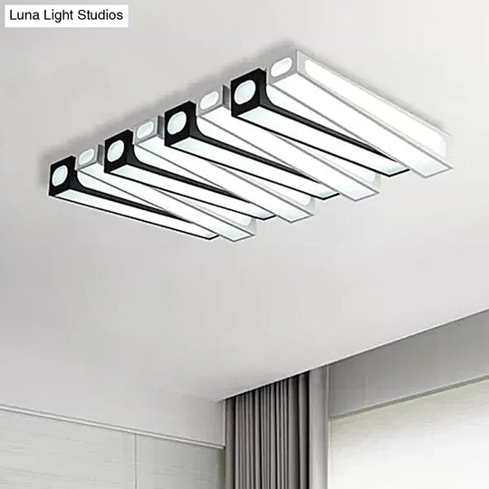 Contemporary Led Linear Flush Mount Ceiling Light In Black And White For Foyer