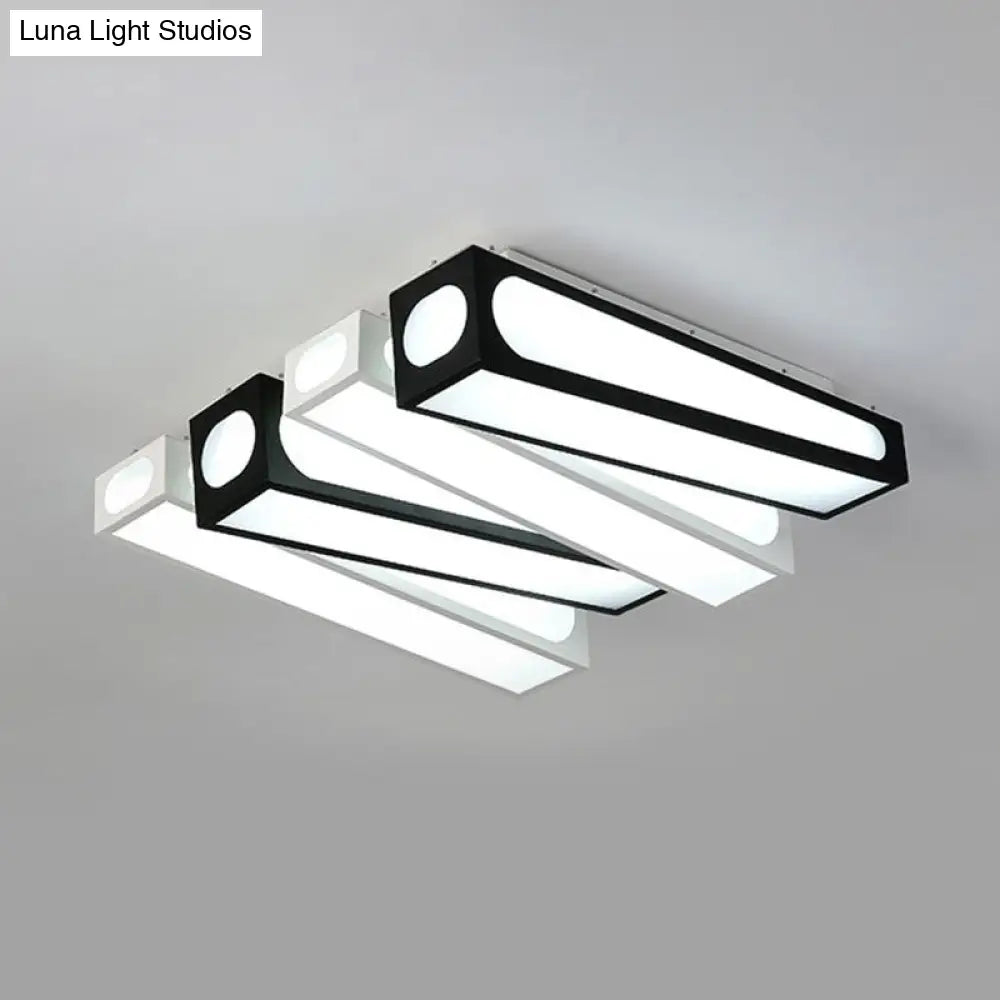 Contemporary Led Linear Flush Mount Ceiling Light In Black And White For Foyer