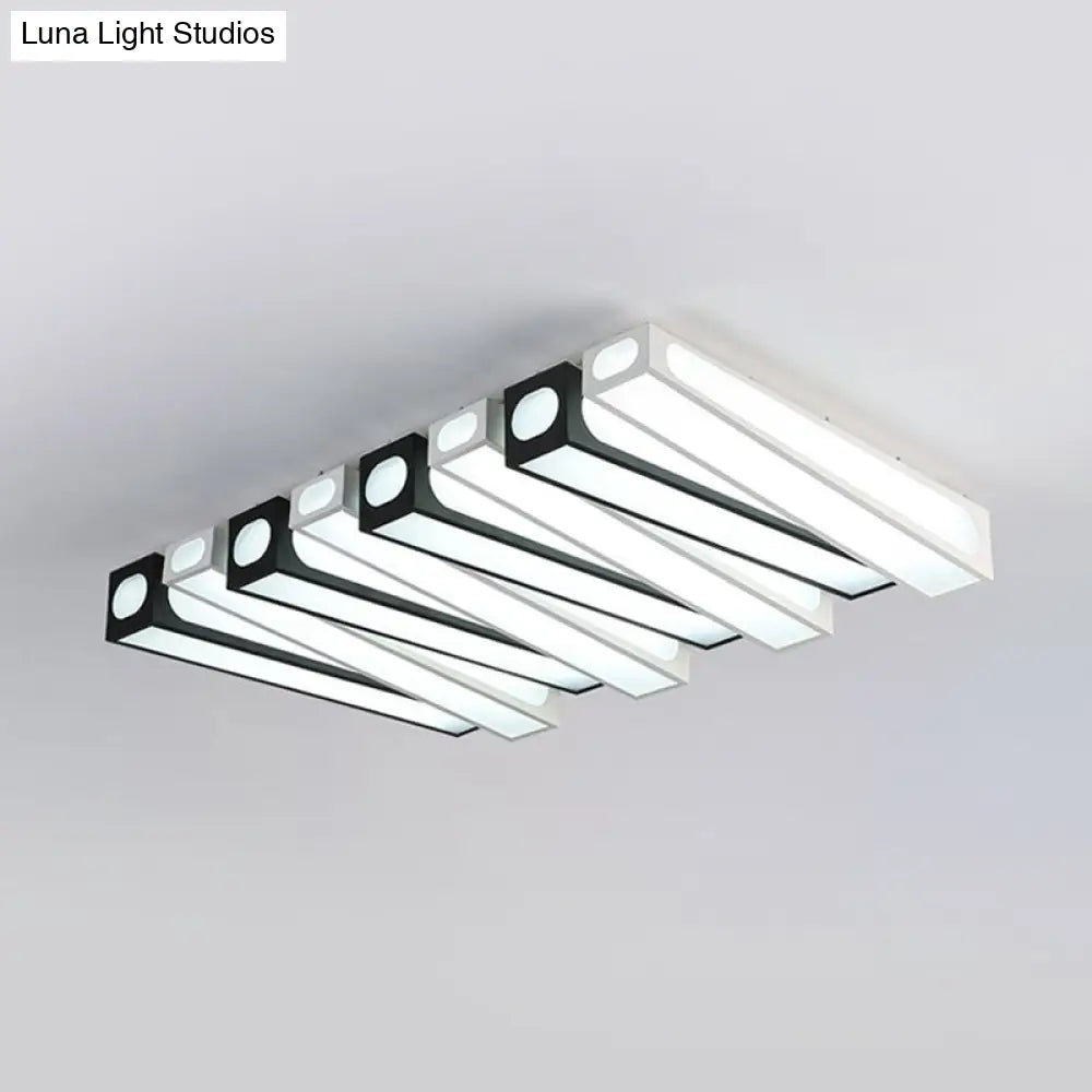 Contemporary Led Linear Flush Mount Ceiling Light In Black And White For Foyer