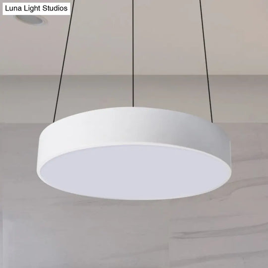 Contemporary Led Metal Drum Pendant Lighting: 12’/18’/23.5’ Wide White/Black Ceiling Lamp