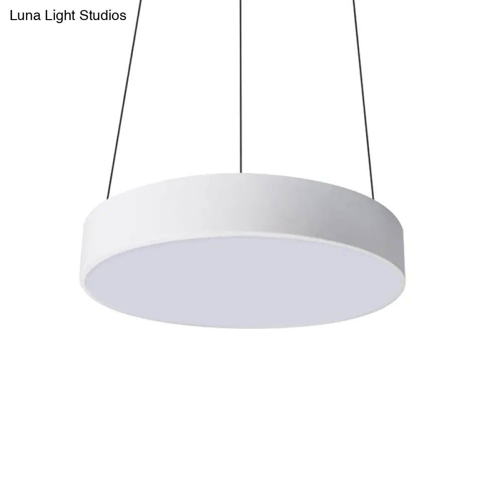 Modern Metal Drum Pendant Light With Led In White/Black Finish Available 3 Sizes