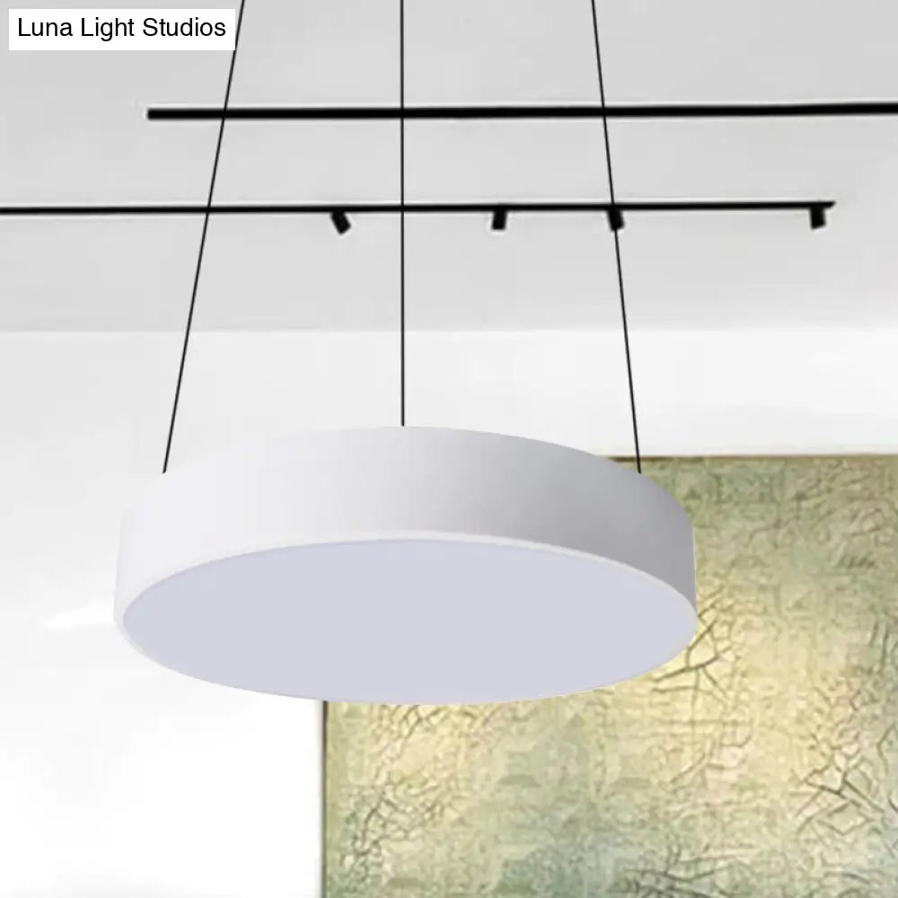 Contemporary Led Metal Drum Pendant Lighting: 12’/18’/23.5’ Wide White/Black Ceiling Lamp