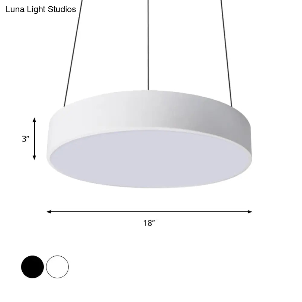 Contemporary Led Metal Drum Pendant Lighting: 12’/18’/23.5’ Wide White/Black Ceiling Lamp