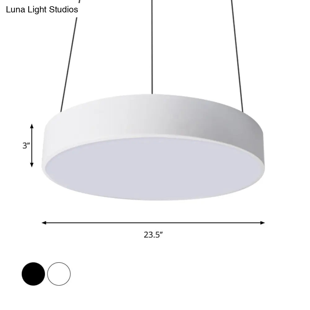 Contemporary Led Metal Drum Pendant Lighting: 12’/18’/23.5’ Wide White/Black Ceiling Lamp