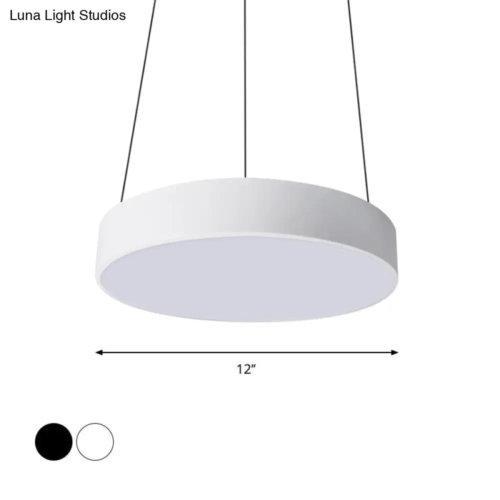 Modern Metal Drum Pendant Light With Led In White/Black Finish Available 3 Sizes