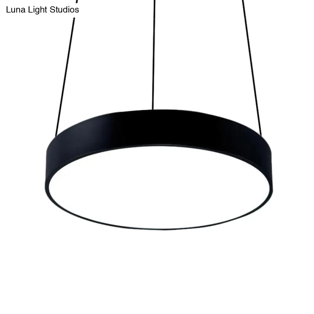 Contemporary Led Metal Drum Pendant Lighting: 12’/18’/23.5’ Wide White/Black Ceiling Lamp