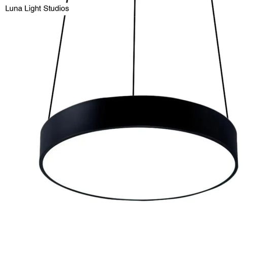 Contemporary Led Metal Drum Pendant Lighting: 12’/18’/23.5’ Wide White/Black Ceiling Lamp