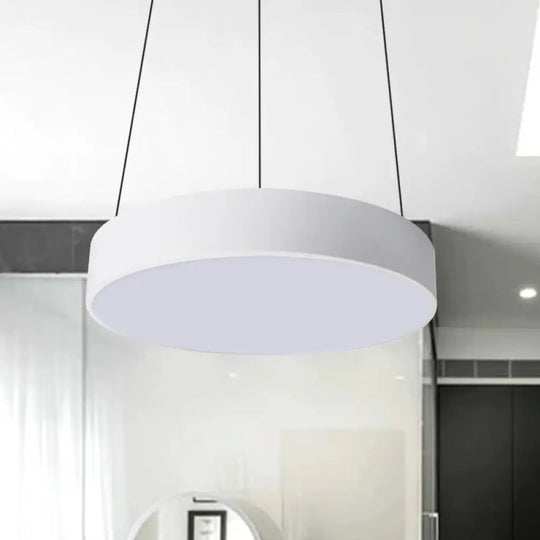 Contemporary Led Metal Drum Pendant Lighting: 12’/18’/23.5’ Wide White/Black Ceiling Lamp