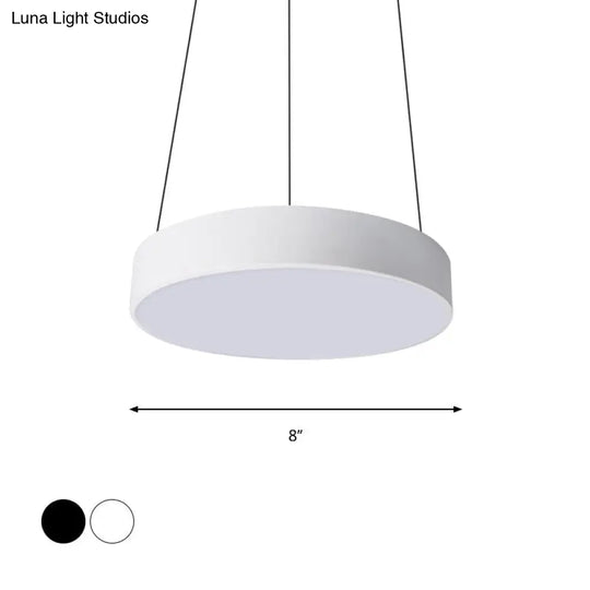 Modern Metal Drum Pendant Light With Led In White/Black Finish Available 3 Sizes